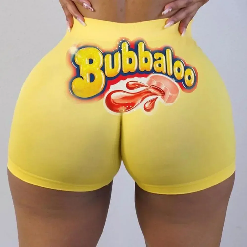 Fanta Pantalones cortos de yoga sexy de talla grande para mujer, pantalones cortos de motociclista, pantalones deportivos de cintura alta a la moda, fitness