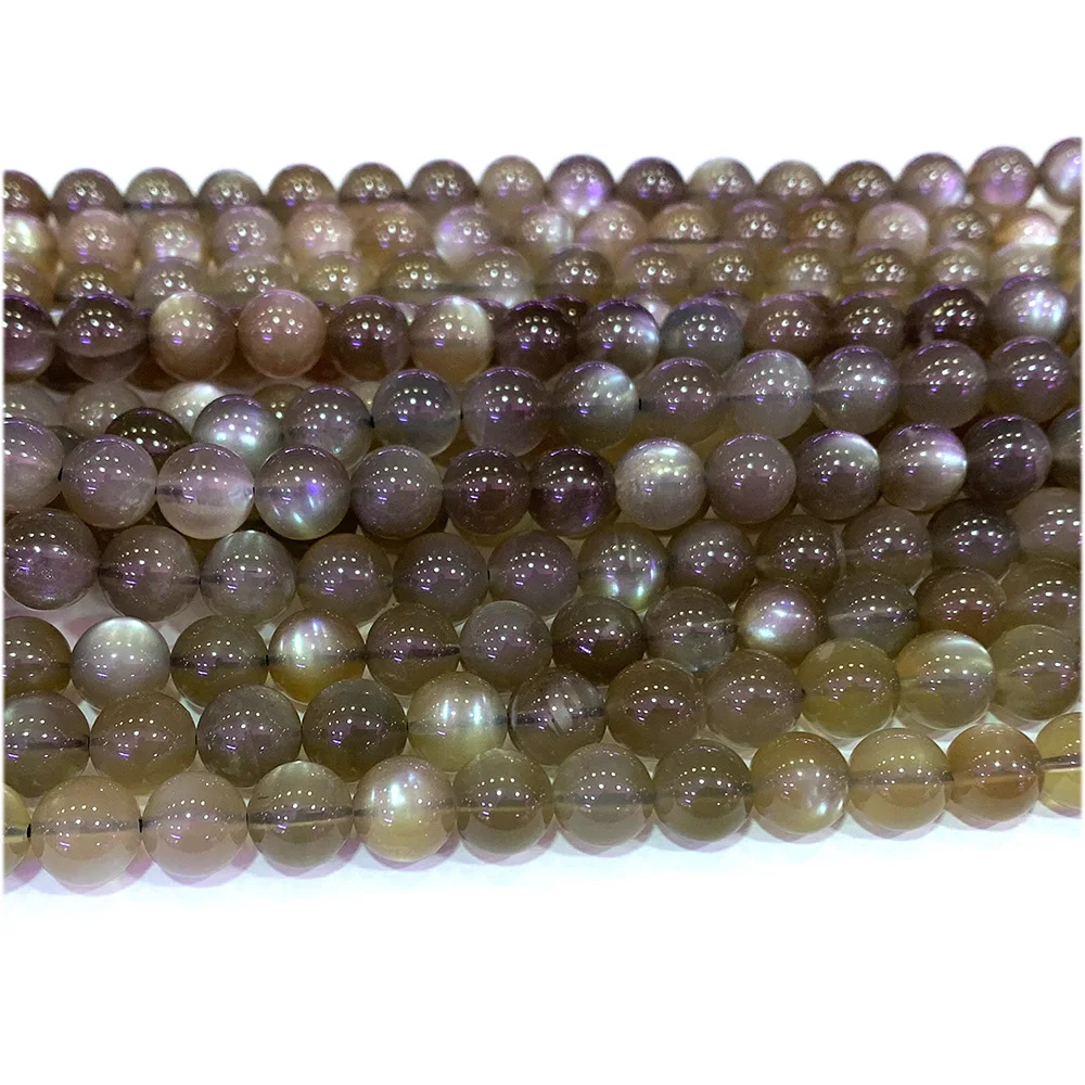 Veemake Gray Moonstone Round Beads For Jewelry Making Charms Natural Gemstones Crystal DIY Necklace Bracelets Earrings Pendant