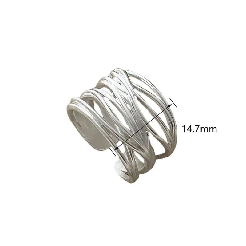 Women's 925 Sterling Silver Geometric Irregular Lines Open Ring