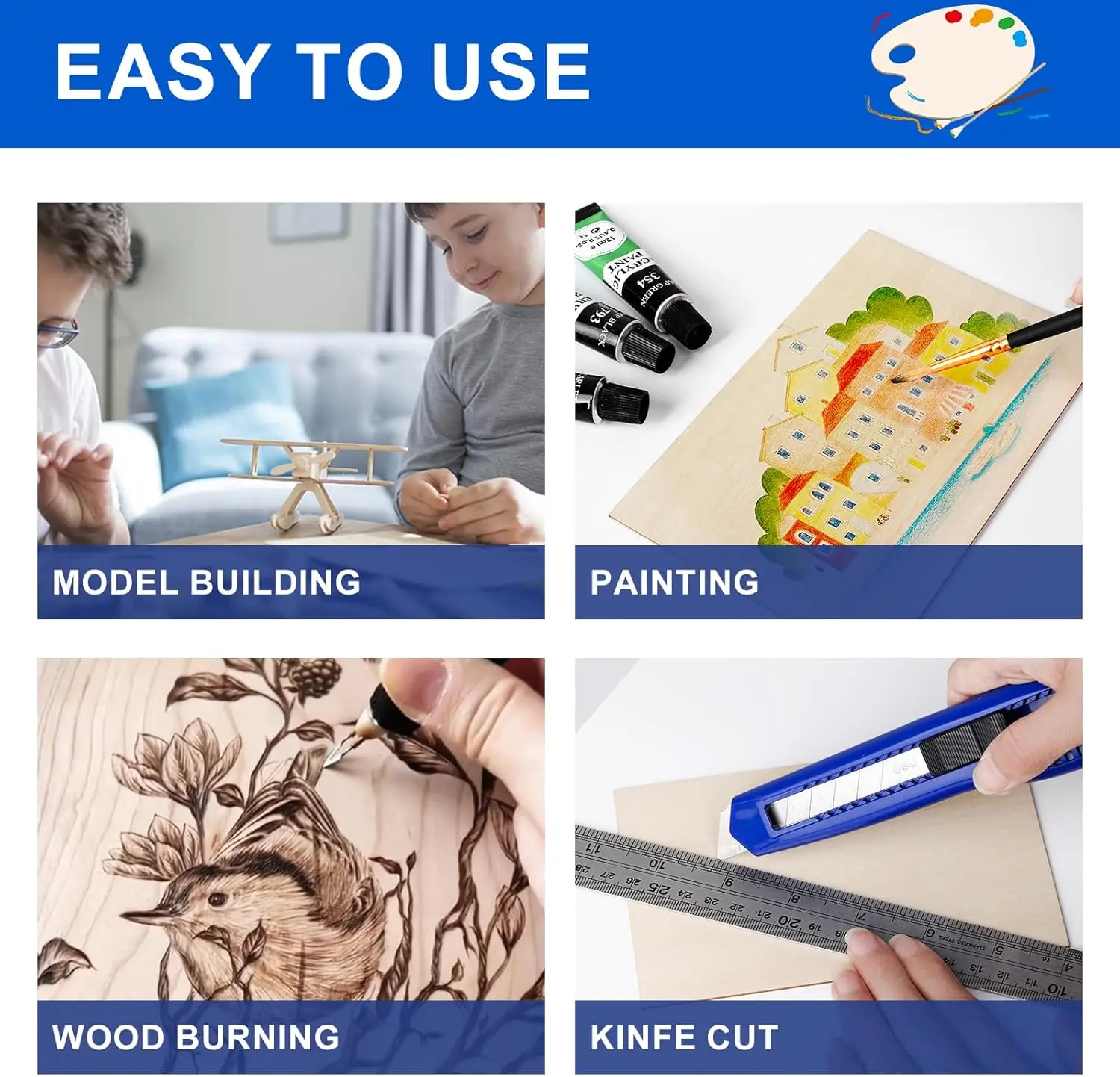 Pacote com 54 folhas de basswood de 12x12x1/8 polegadas para corte a laser, artesanato e modelos DIY