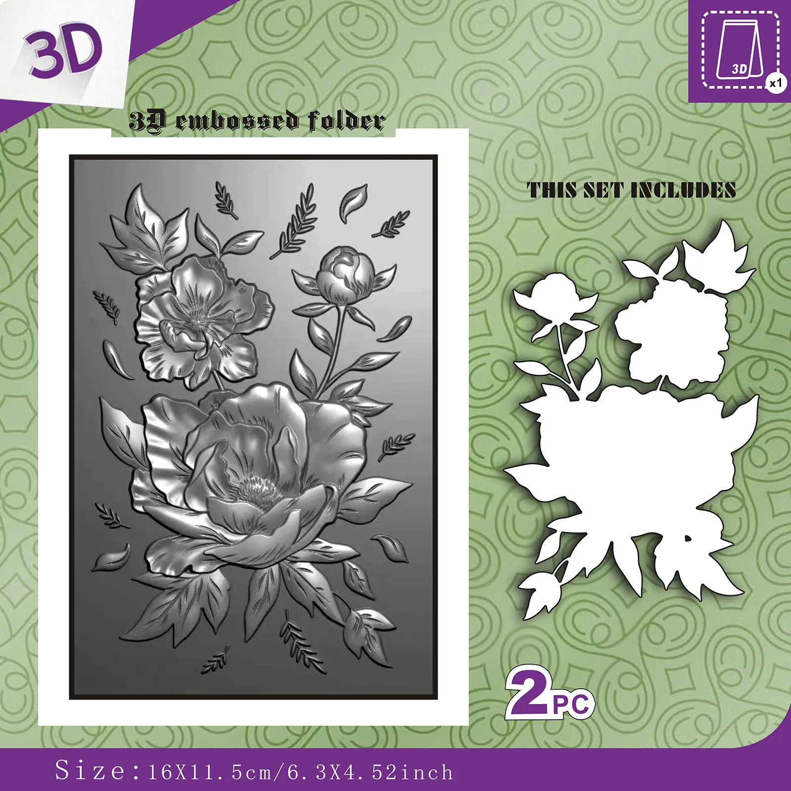 Stunning Gemini bouquet flower background design 3D relief folder and cutting mold 2-piece set, used for card making, scrapbook
