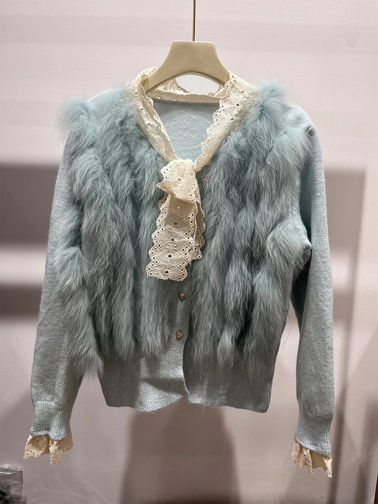 2025年新作 レディース 春秋 カーディガン 天然狐毛 ニット飾り セーター