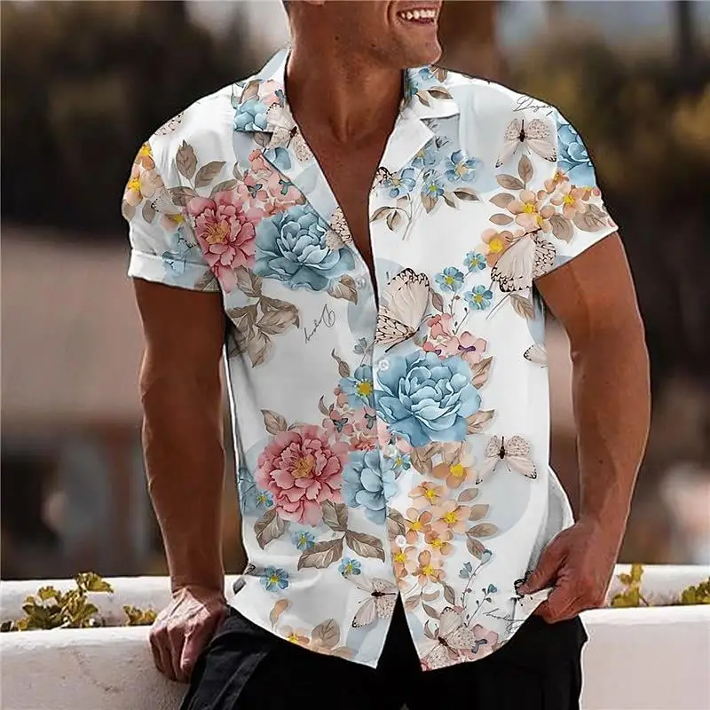 2022 Floral Shirts For Men 3d Print Men\'s Hawaiian Tropical Shirt Beach Short Sleeve Fashion Tops Tee Shirt Homme Blouse Camisa