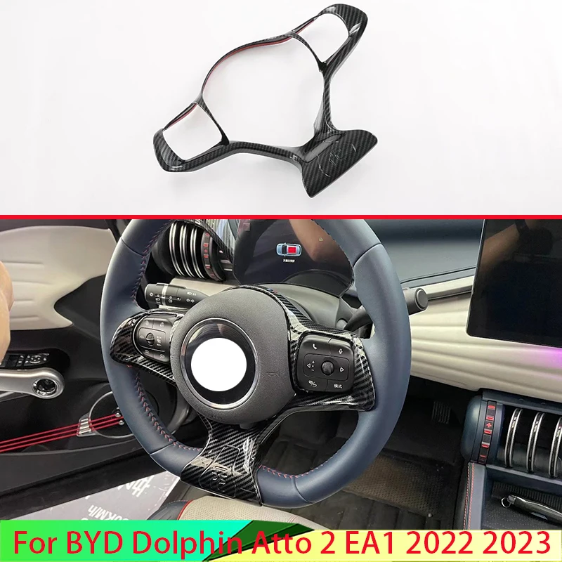 

For BYD Dolphin Atto 2 EA1 2022 2023 Carbon Fiber Style Steering Wheel Panel Cover Bezel Trim Insert Badge Molding Garnish