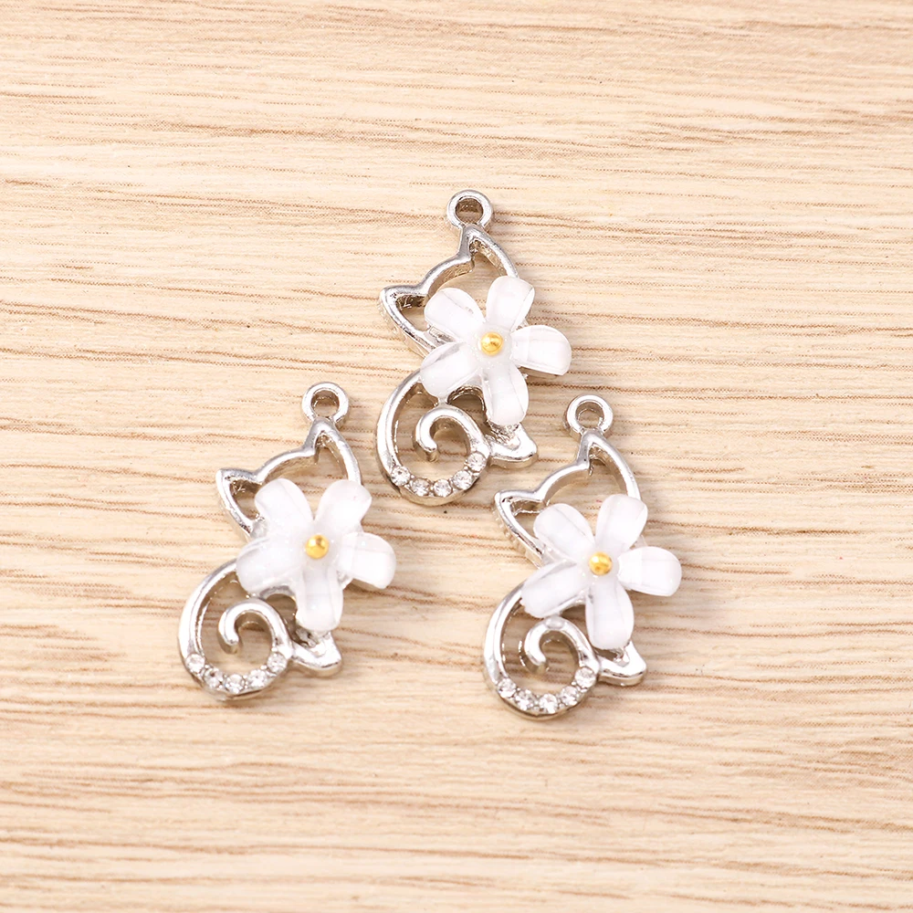 Tusember 5 Stück 20*10mm Kristallblumen-Katzen-Anhänger Charms für Schmuckherstellung DIY Halskette Ohrringe Armband Handgemachte Accessoires – Detail 7