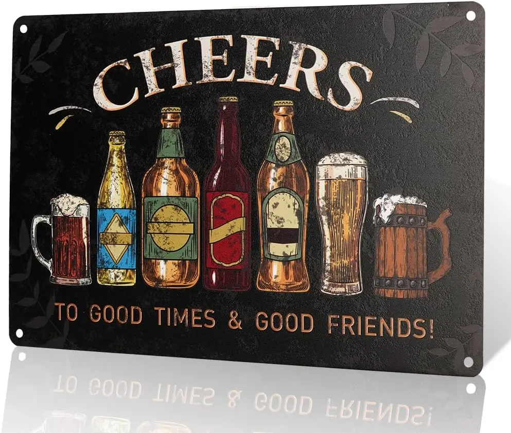 Cheers Wall Decor, Vintage Beer Bottles and Mugs Design,