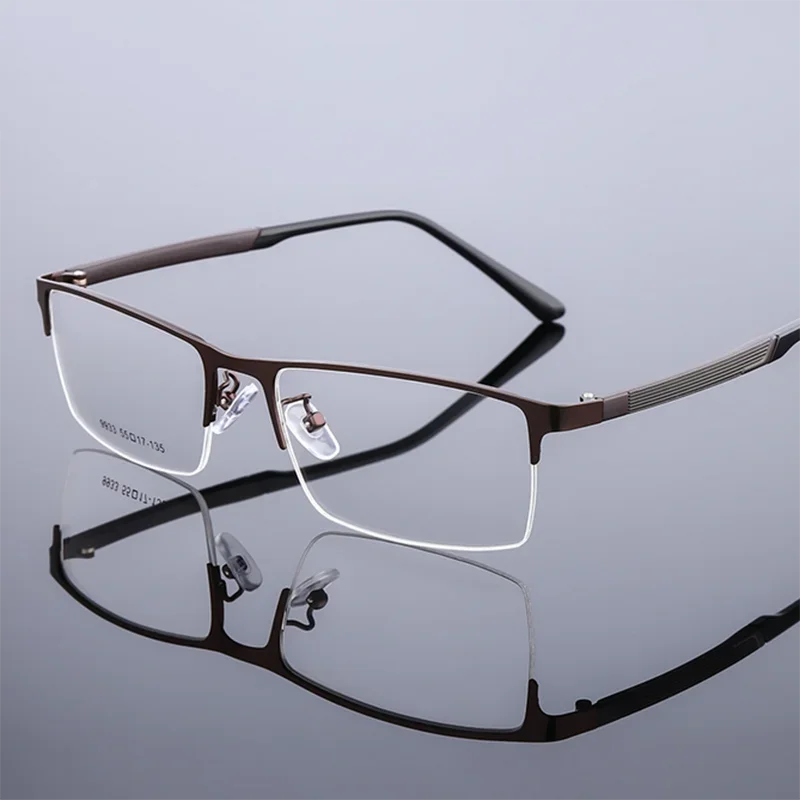 

Semi-Rimless Business Thin Metal Eyeglasses Clear Lenses Anti-UV Green Coating Men Square Myopia Prescription 0 -0.5 -0.75 To -6