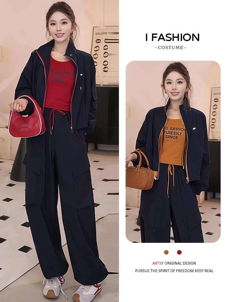 

Faionable Ele Lazy Slimming Design Женский комплект футболок Jaet Широкие брюки с высокой талией Полиэфирное волокно против морщин