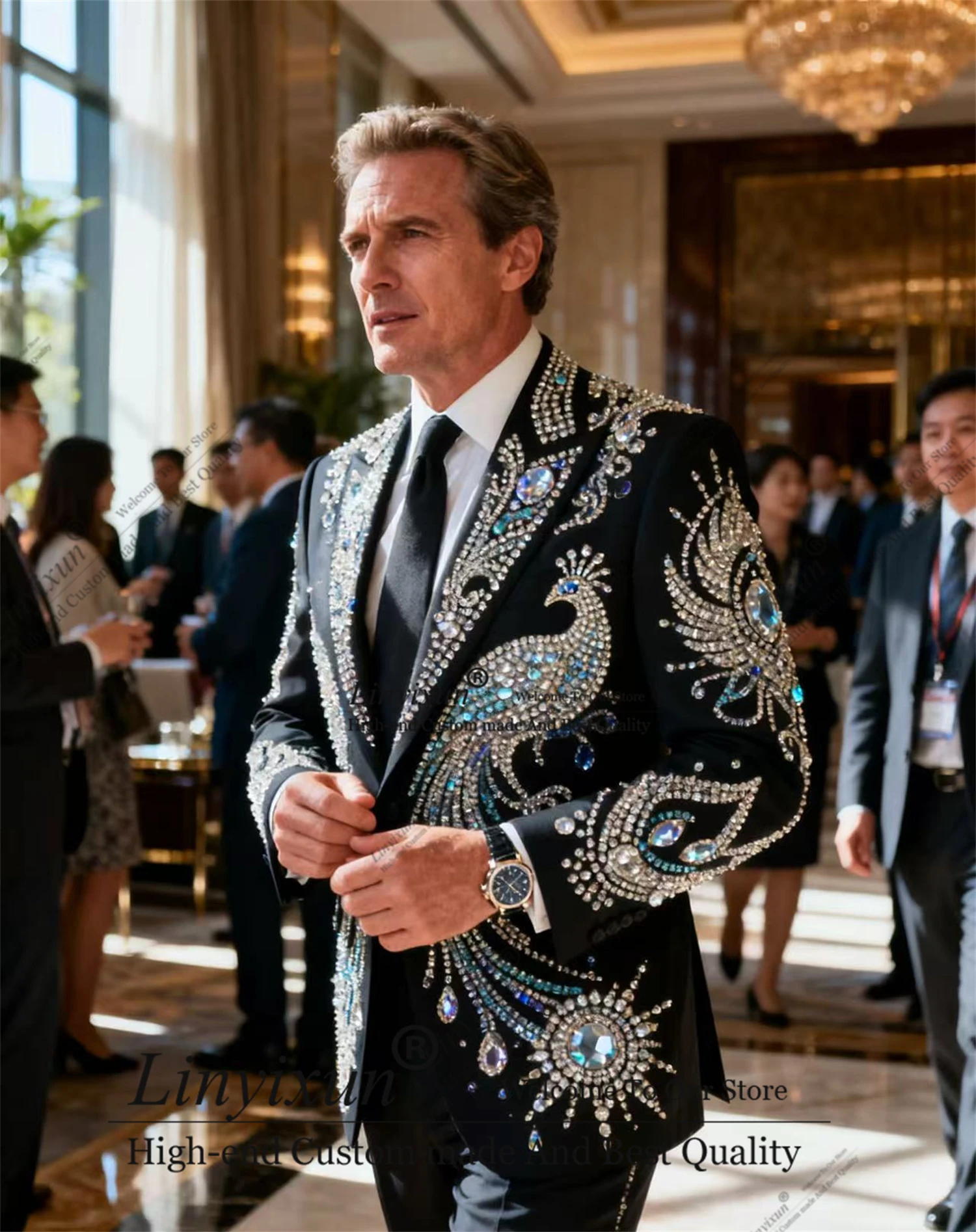 

Роскошный дизайн, драгоценные камни, кристаллы и бриллианты, мужские костюмы, комплект из 2 предметов, мужские пиджаки для жениха, тонкие индивидуальные смокинги для свадебной вечеринки, Ropa hombre