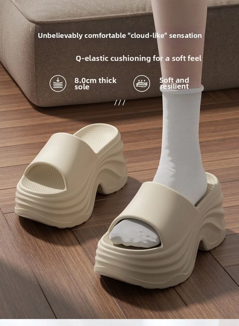 Erhöhte Absatzhöhe Dicke Sohle Anti-Rutsch-Slipper für Damen mit 10 cm Absatz, geruchshemmend, aus EVA – Coole Slipper – Detail 3