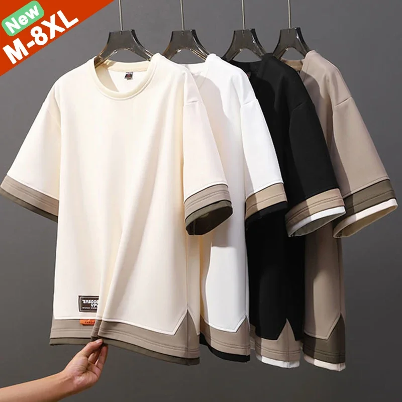For  150KG 7XL 8XL T-Shirts Men Drop Shoulder Summer Male Tshirts Janpn Style T Shirts Oversized Clothes Man Top Tees Free Ship