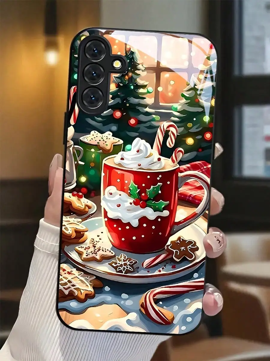 Joyful Christmas Cup Phone case s26 ultra Glass phone case for Samsung Galaxy S26/S25/S24/S23/S22/S21 FE Ultra Plus Shockproof