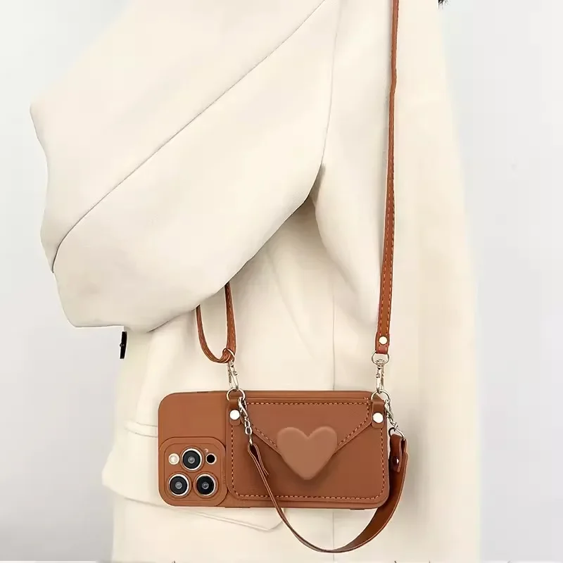 Crossbody Lanyard Hand Strap Love Leather Card Case for Samsung Galaxy A15 A25 A35 A55 A05 A05S 5G Cover