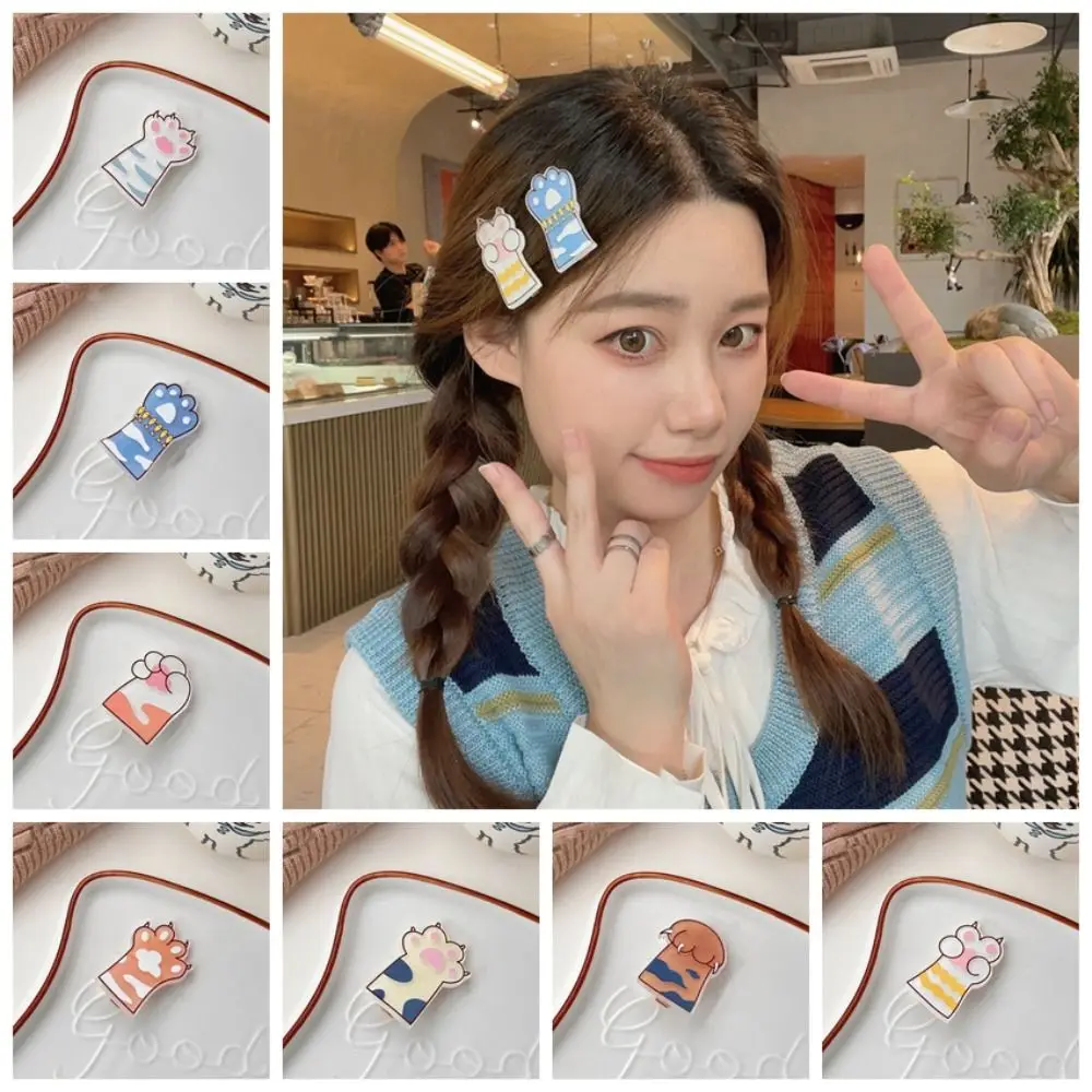 Cute Stripe Cat Paw Hair Clip Fish Animal Paw Acrylic Duckbill Clip Headwear Barrettes Children Hairpin Party