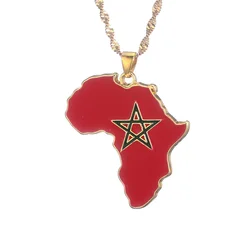 Enamel Stainless Steel The Kingdom of Morocco Map Flag Africa Map Pendant Necklace