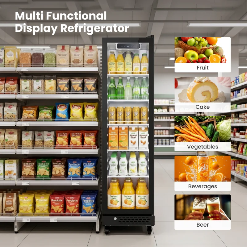 195L Vertical Beverage Display Cooler 115V 60Hz Mechanical Thermostat Commercial Drink Refrigerator Silent 50dB For Shop Cafe Bar