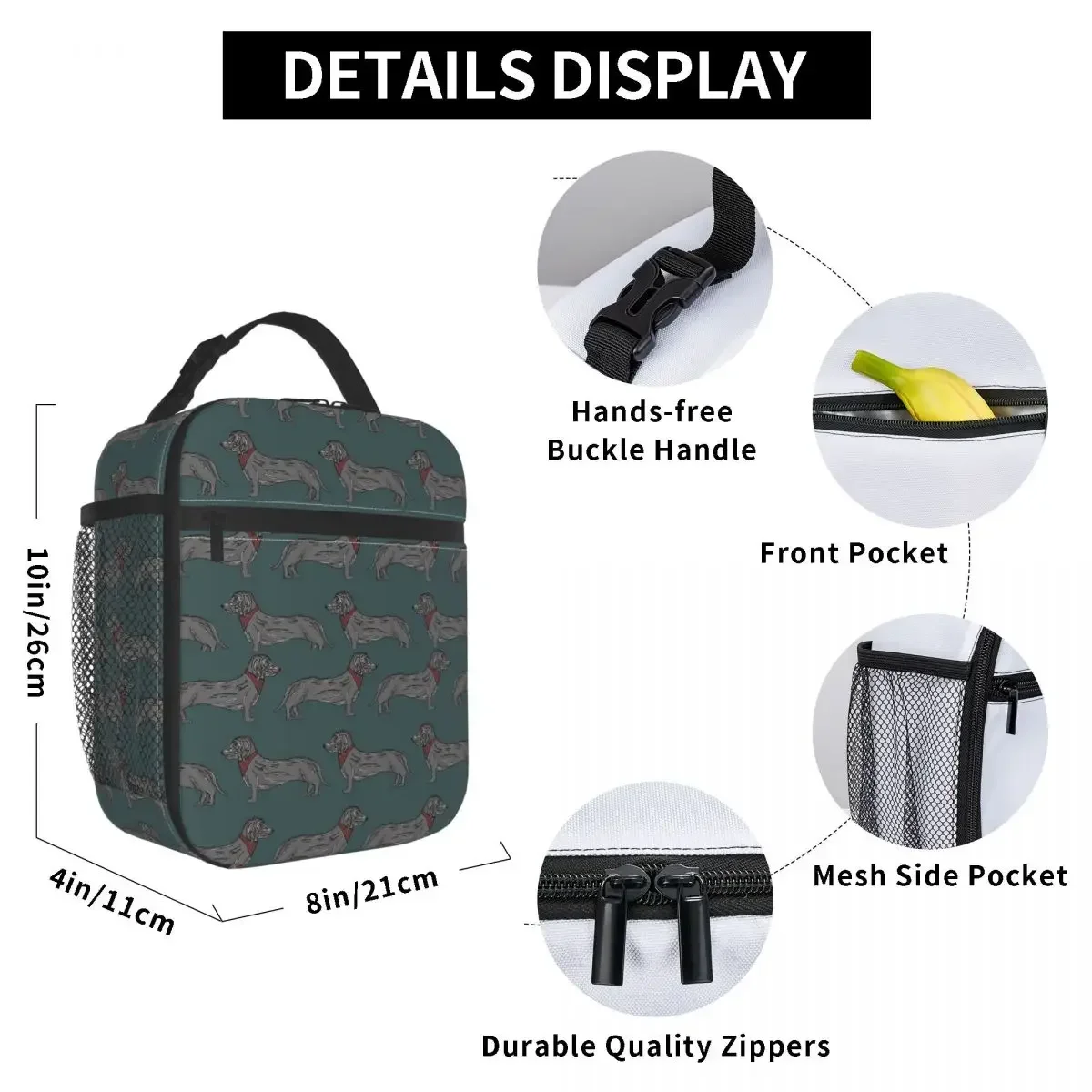 Wire Dachshund Insulated Lunch Bag Wiener Doxie Dog Lover Reusable Thermal Bag Lunch Box Tote College Travel Bento Pouch