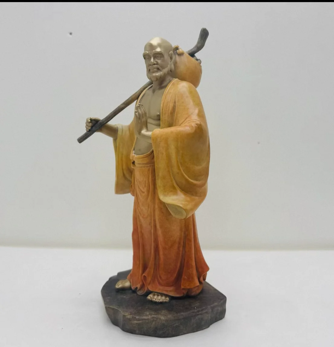 Handmade copper carving Buddhist Temple offering Buddhist decor Dharma Arhat the Chan sect Dhyana Zen Bronze Sculpture