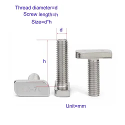 304 Stainless Steel t-Bolt m8m10 Aluminum Profile Square Head Screw For Photovoltaic Cells, 23 Head Type