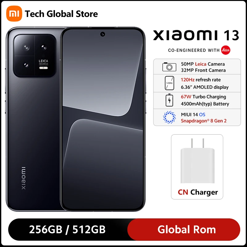 هاتف ذكي شاومي مي 13 ، كاميرا ليكا 50 ميجابكسل ، شاشة عرض أموليد Hz ، مقاومة للماء IP68 ، شحن توربو ، MIUI 14 ، روم عالمي