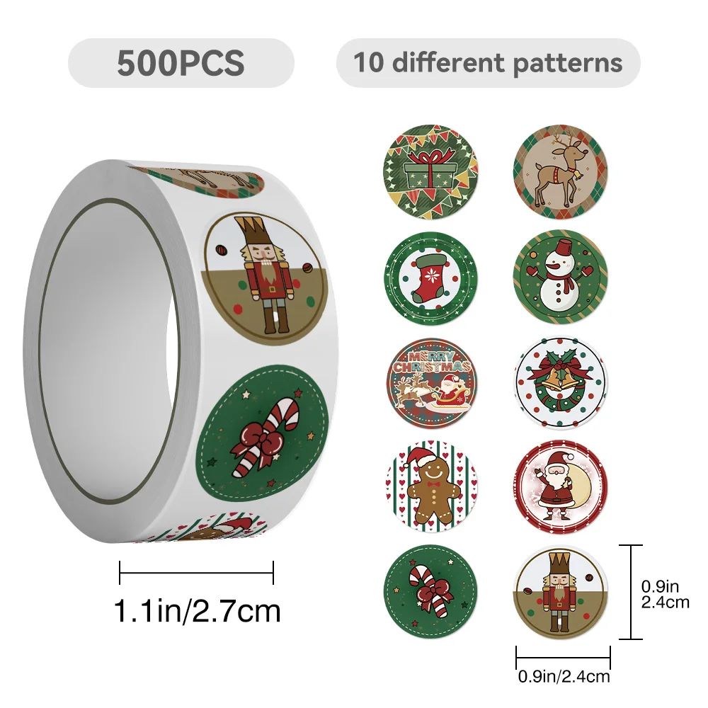 500pcs Christmas Roll-Up Stickers for Notebooks, Scrapbooks, Diaries, DIY Water Bottles, Guitars, Helmets, and Stickers