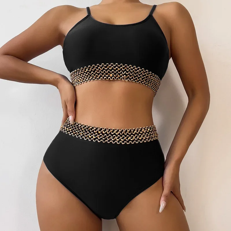 

Сексуальный черный купальник с высокой талией 2026: женский раздельный купальный костюм из двух частей, фиолетовый комплект бикини, бразильский бикини