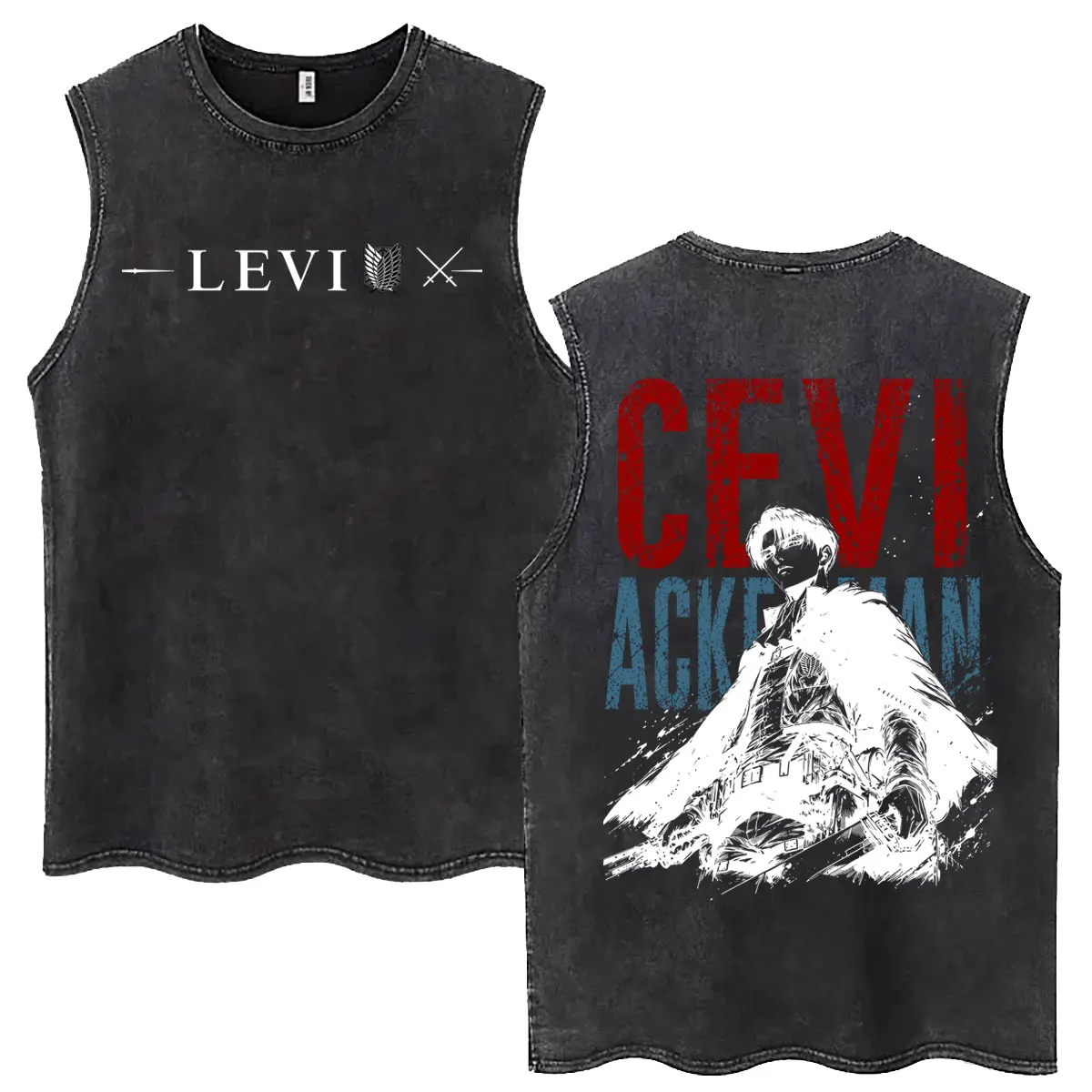 Anime Attack on Titan Vintage Washed Tank Tops Mikasa Ackerman Eren Jaeger Wings of Freedom Rose Logo Men Cotton Sleeveless Vest