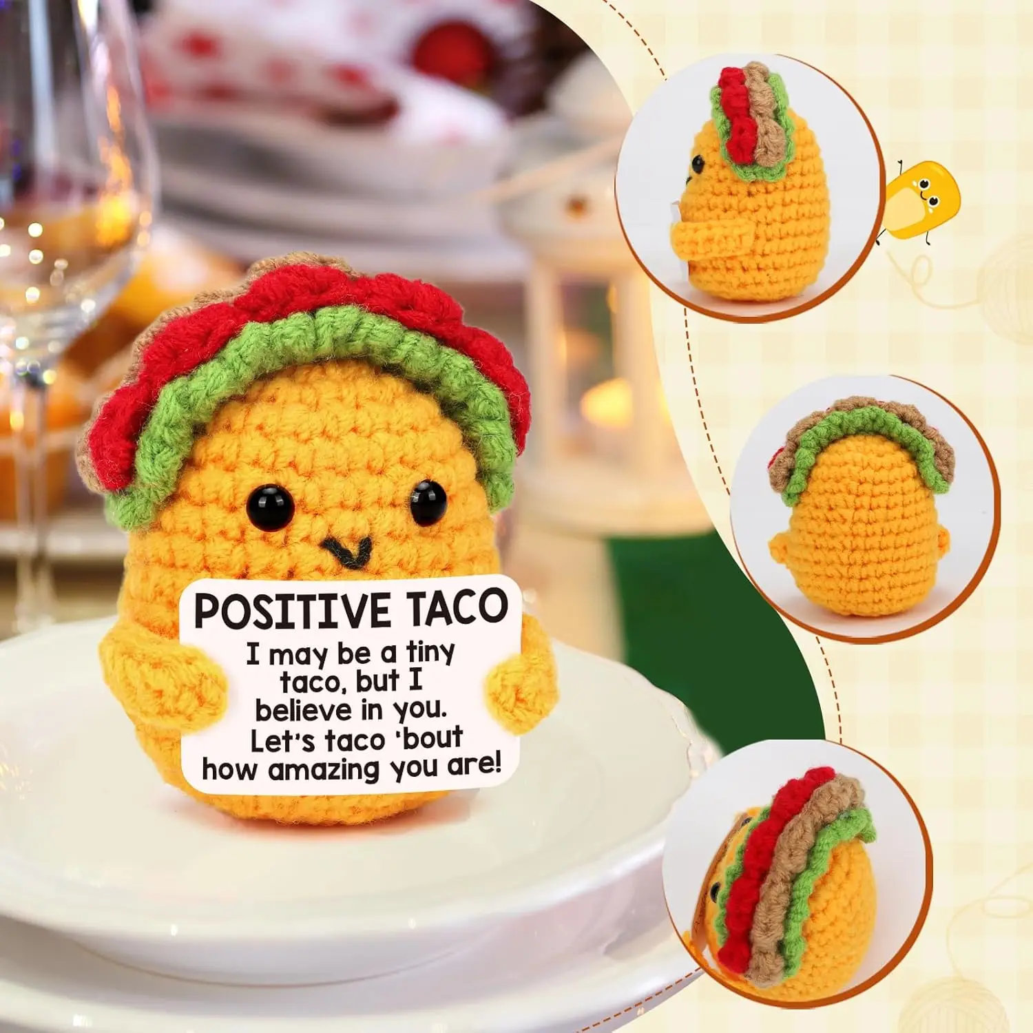 Mini soporte de Taco emocional, animales de ganchillo positivos, Taco divertido, regalos de Navidad y cumpleaños, muñecos de Taco tejidos a mano, decoración del hogar