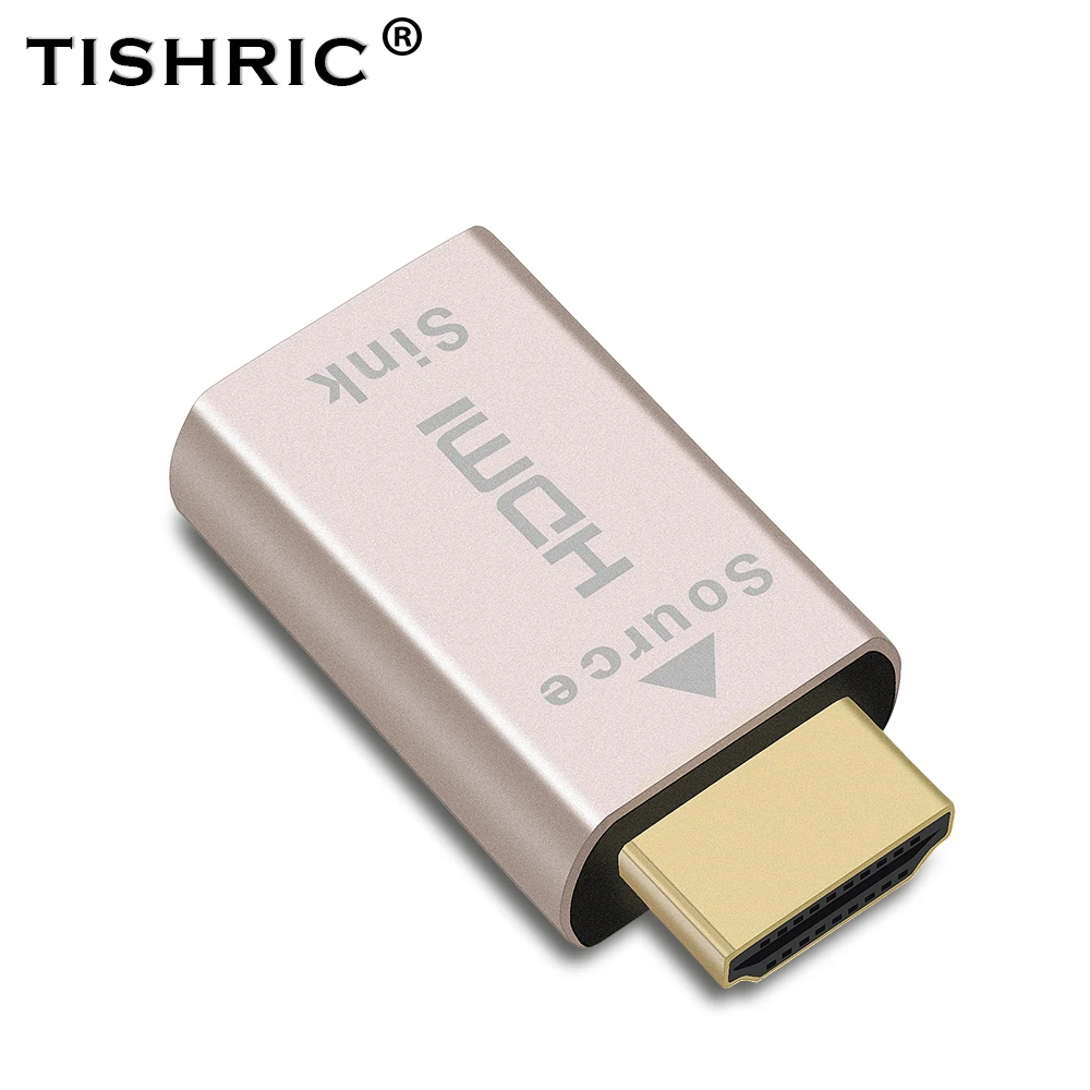 TISHRIC VGA HDMI-compatible Virtual Display Adapter Dummy Plug Emulator Lock plate 4K Headless Ghost Display Emulator DDC Edid