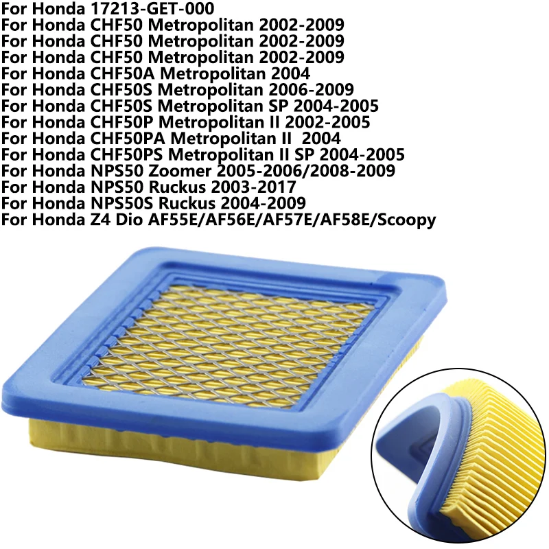 

motorcycles air filter for Honda CHF50 Metropolitan CHF50A CHF50S CHF50P CHF50PS II SP NPS50 Zoomer Ruckus AF55E 17213-GET-000