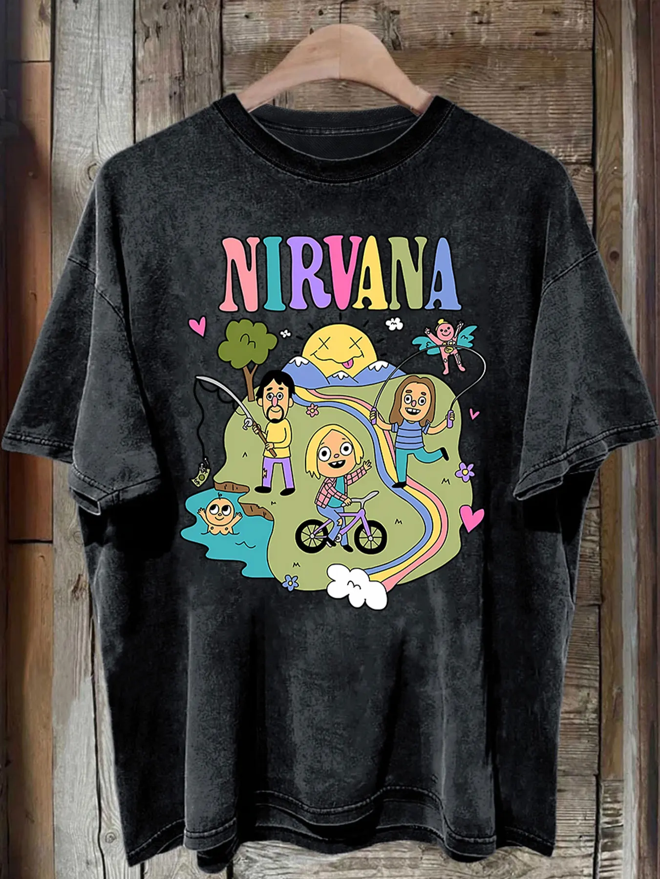 Nirvana Grafik Unisex Gewaschene T-Shirts Ästhetische ROCK-Band Mode Damenkleidung T-Shirt Y2k Top Shirts für Frauen – Detail 4