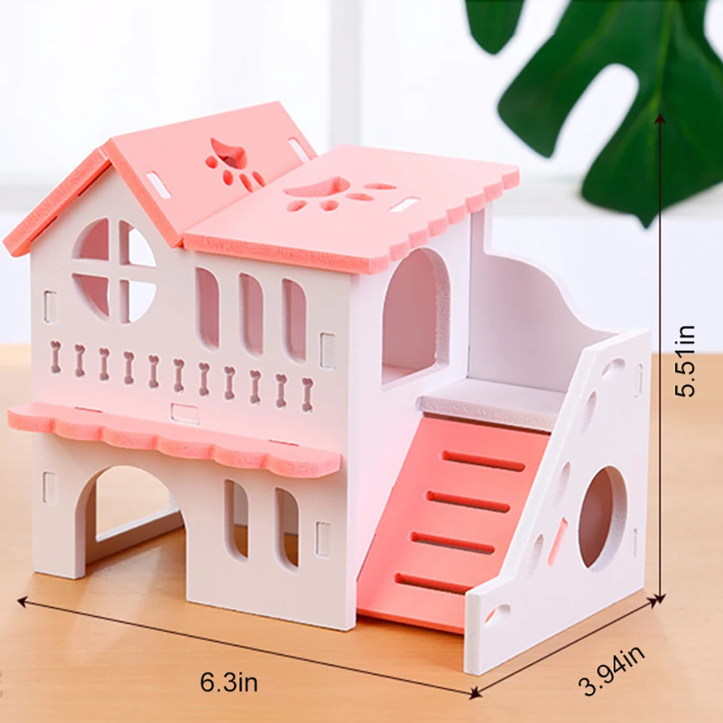 Hamster House Toy Pet Small Animal Hideout Hamster Wooden House 2 Layers With Ladder Design Wooden Hut Hamster Play Toys