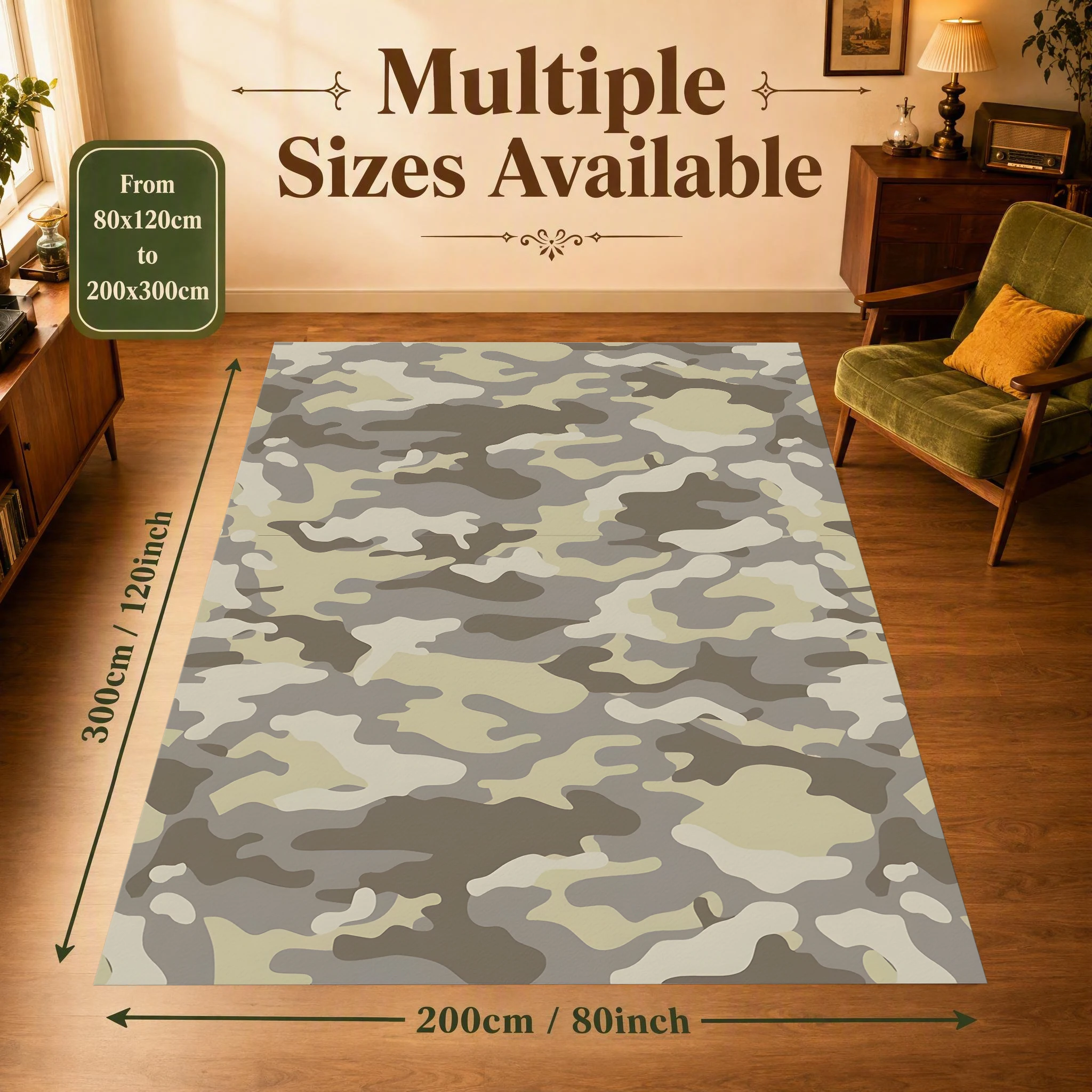 2D Carpet with Desert Camouflage Pattern as a Trendy and Unique Choice for Living Room, Bedroom, and Leisure Area