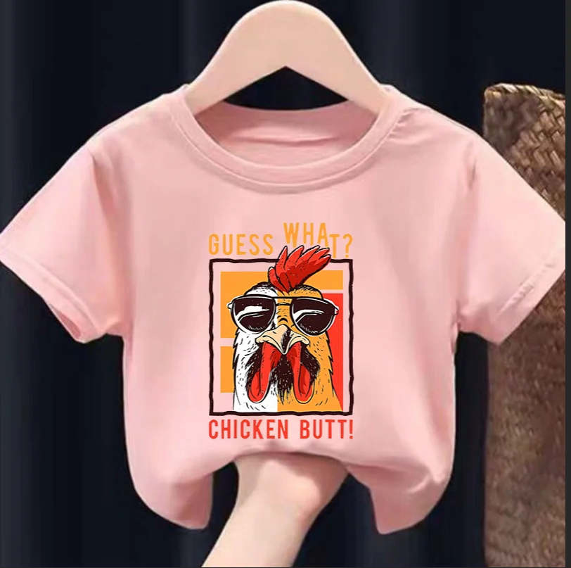 CHICKEN BUTT Print Comfy Cotton T-shirt For Boys, Short Sleeve Casual Top, Summer Outdoor Daily Wear