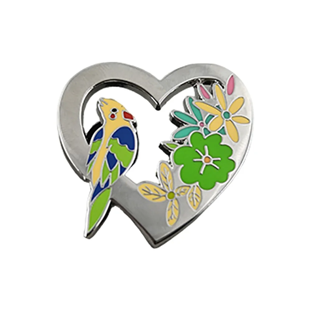 Cute Cockatiel Parrot Enamel Pin Hollow Heart Flower Brooch Sweet Bird Animal Badge Lapel Pins Jewelry Pet Lovers Friends Gift