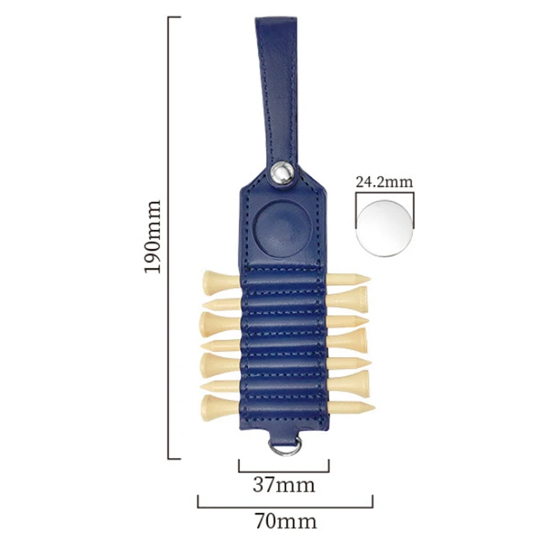 Pegangan kulit penyimpanan Tee Golf, Set isi 7, termasuk 7 Tee dan tag bola, bagian tas Golf warna biru