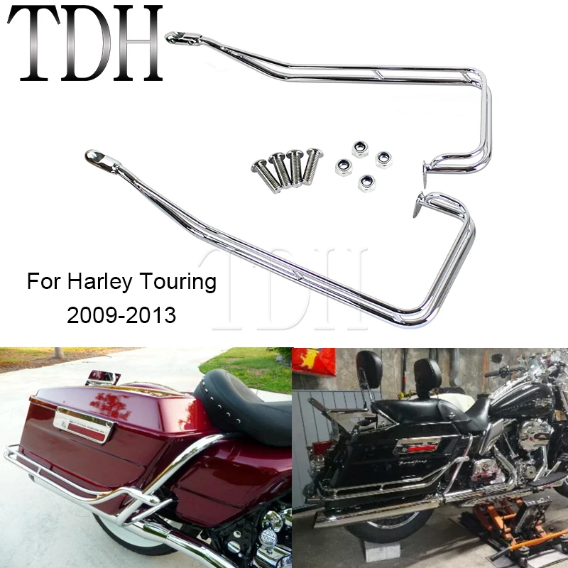 

Motorcycle Twin Rail Saddlebag Guard Rails Protection Bar For Harley Touring Electra Glide CVO Road King Road Street Glide 09-13