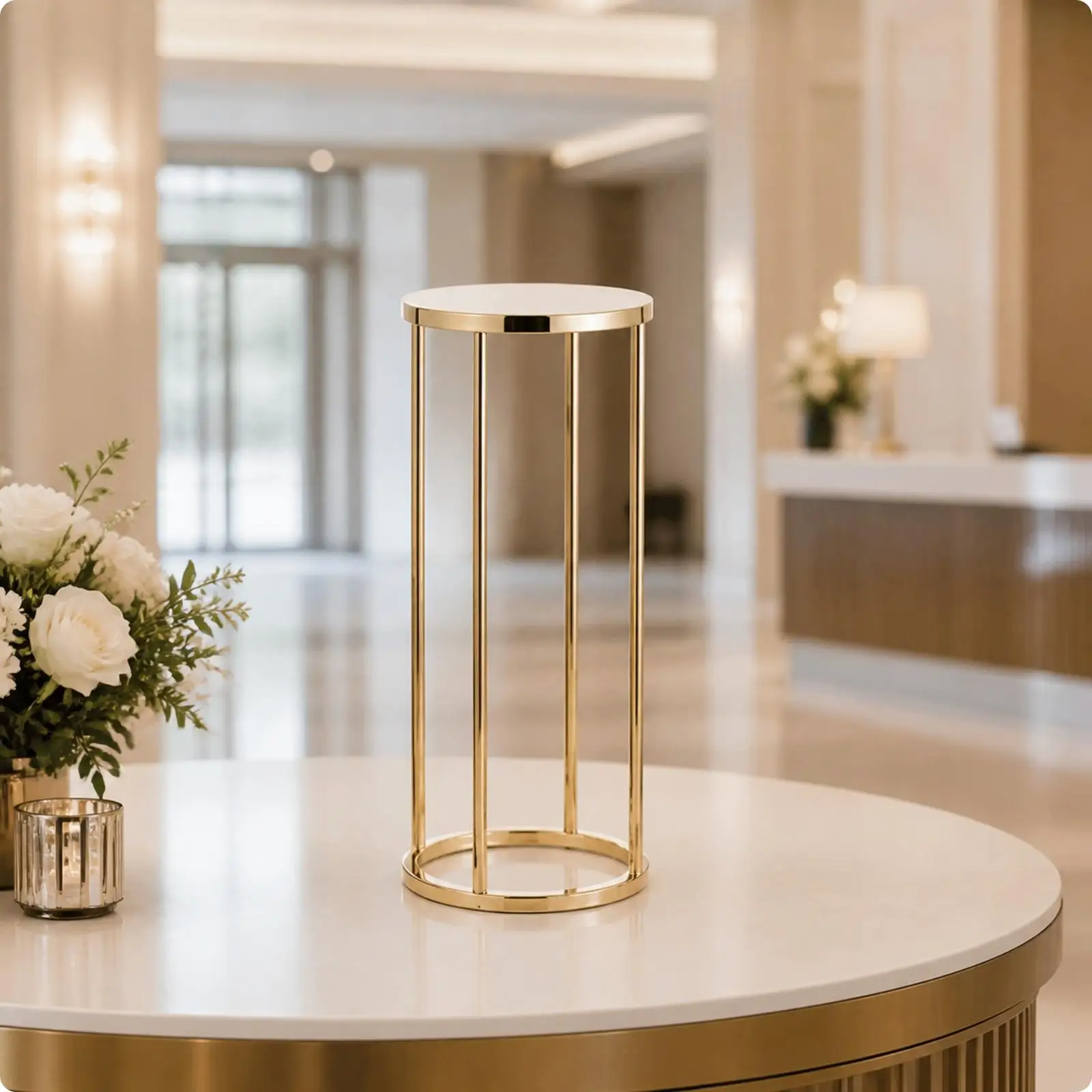 Cylinder Pedestal Stand Gold Electroplated Cylindrical Display Stand Open-Frame Minimalist for Wedding Planners, Weddings
