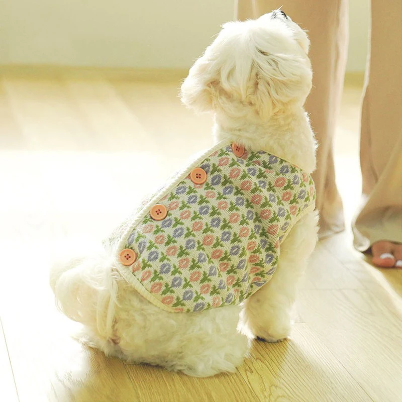 New Autumn Winter Flower Dog Clothes Cat Dog Vest Teddy Corgi Warm Jacket Clothing Poodle Bichon Pet Costume Small Dogs Clothes