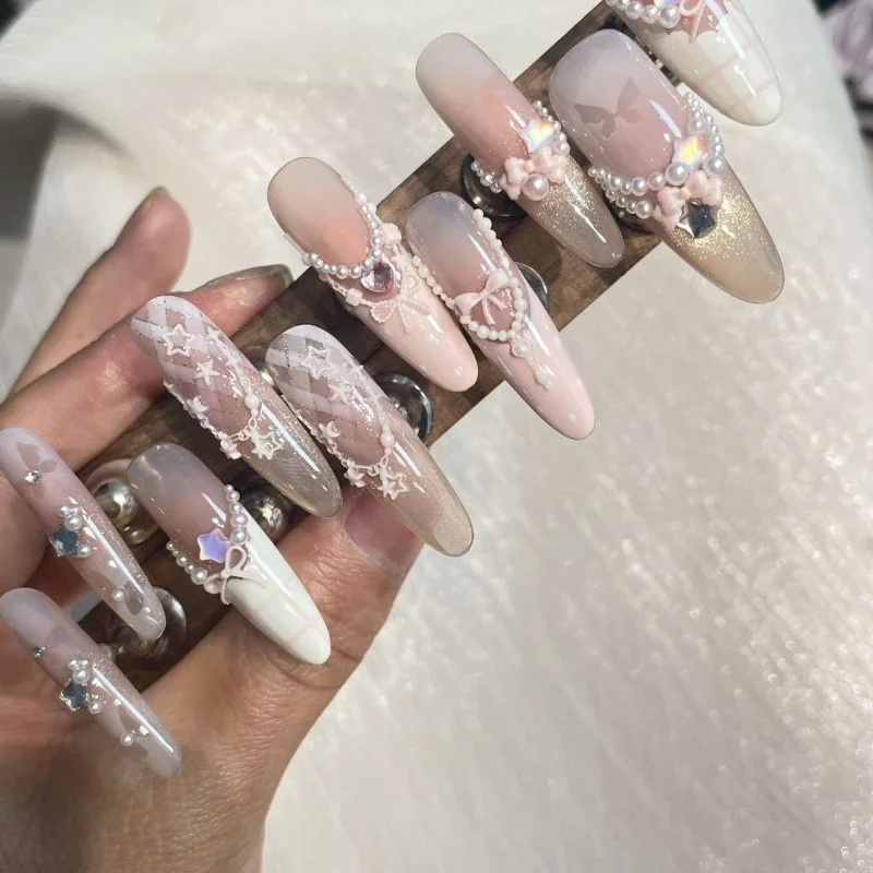 

Purely handmade atmosphere wearing cat eye bow advanced detachable manicure