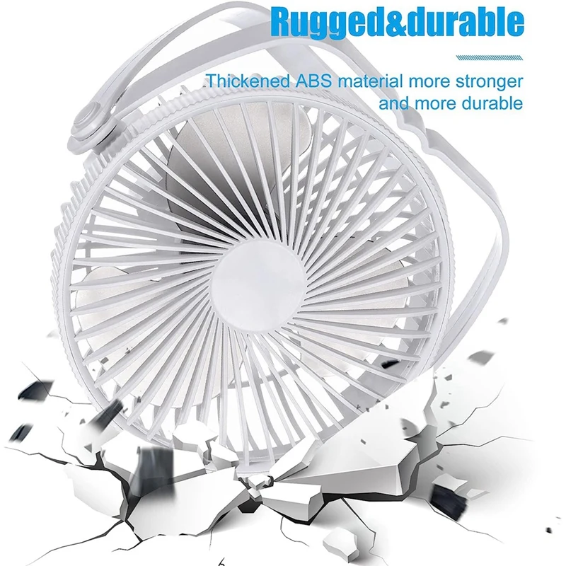 Silent Powerful Portable Mini Cooling Fan Rechargeable Battery Fan 3 Speeds Adjustable 360° White