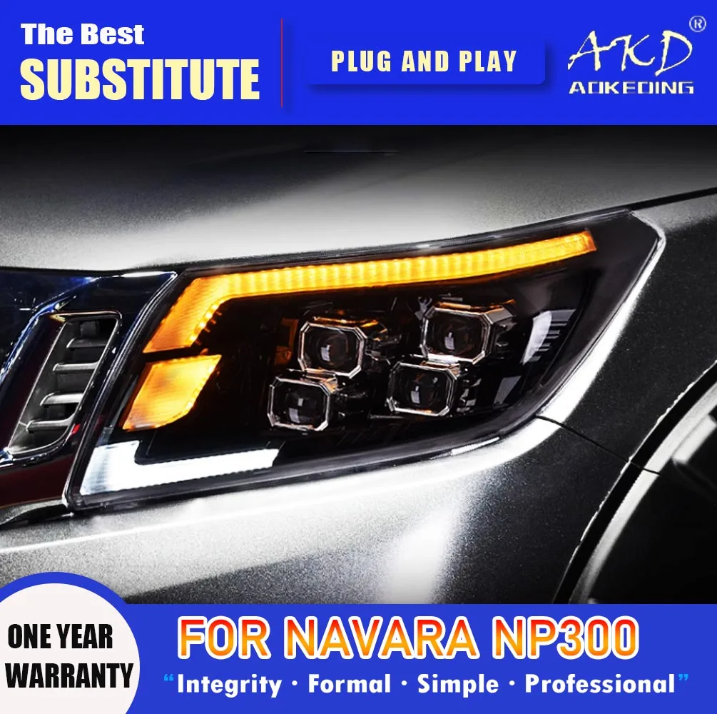 

AKD Head Lamp for Nissan Navara LED Headlight 2014-2021 Headlights NP300 DRL Turn Signal High Beam Angel Eye Projector Lens