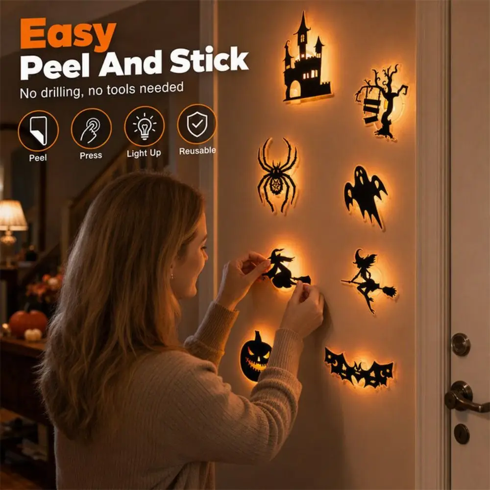 PVC Halloween Wall Stickers 3D Effect Hollow Cutout Night Light Stickers Halloween Theme Festive Style 3D Wall Decals Home Decor