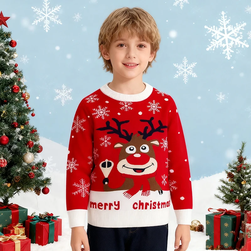 

Toddlers Christmas Sweaters Xmas Deer Children Sweater Kids Warm Thicken Knitted Clothing Autumn Winter Baby Pullover Clothing