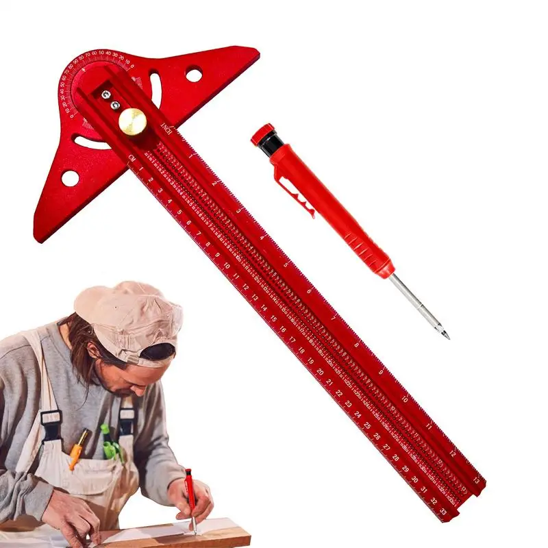 

Wood Scribe Tool Woodworking Ruler Square Adjustable High-Precision Aluminum Lightweight Multifunctional Gauge Ruler For Framing