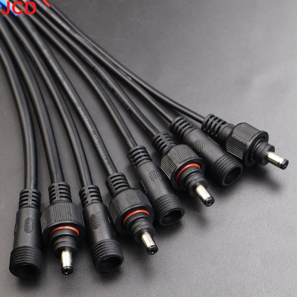 JCD 2Pin DC Power Plug 55*21mm 12V Connector IP67 Male Female Terminal Butt Joint Monitoring Line 1-5M Extension Cord Waterproof