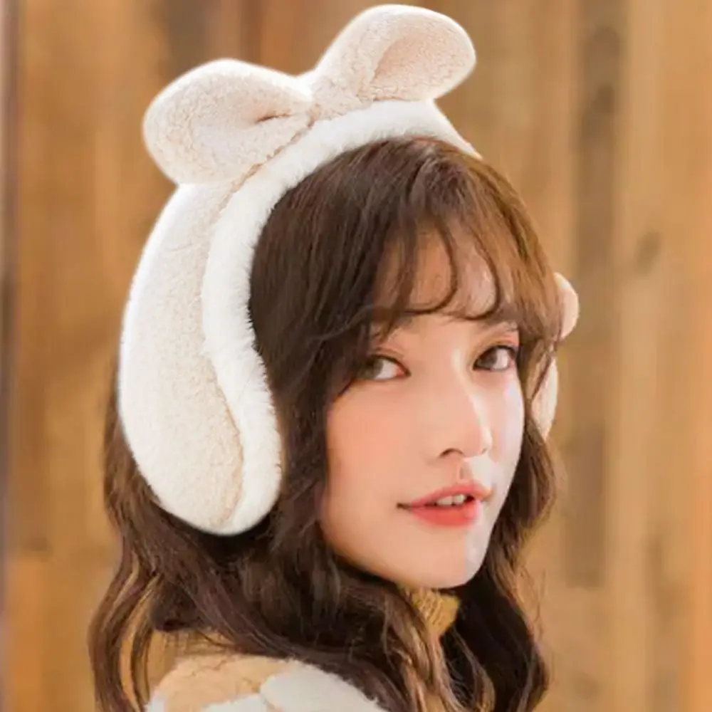 Cute Bowknot Ear Warmer Soft Rabbit Ears Plush Earmuffs Windproof Cold Protection Ear Cover