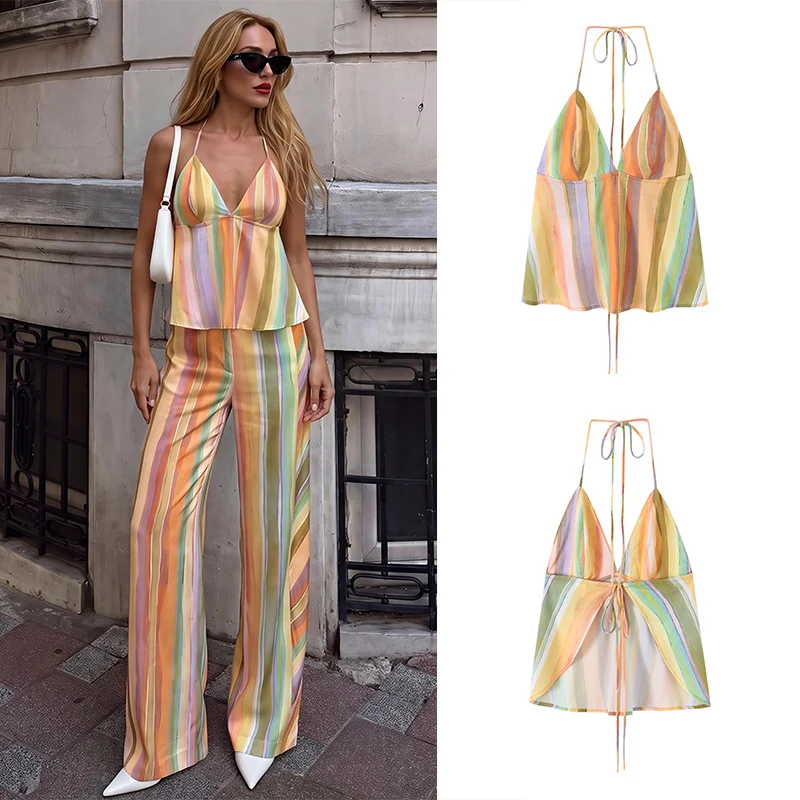 Guobioziy Women's Striped Halter Top 2026 Summer NewArrival Multi-Color Design European＆AmericanCasual Fashionable＆Sexy forDaily