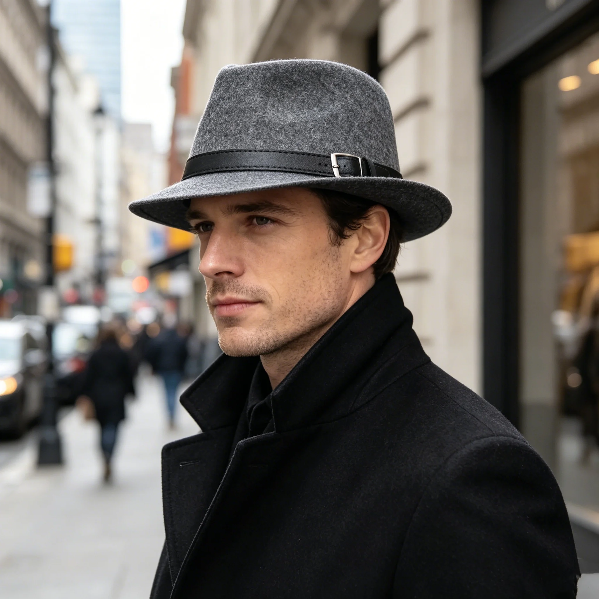 Vintage Men's Fedora Hat with Silver Metal Buckle and Faux Leather Strap, Woolen Jazz Hat, Suitable for Dating and Everyday Wear with a Coat