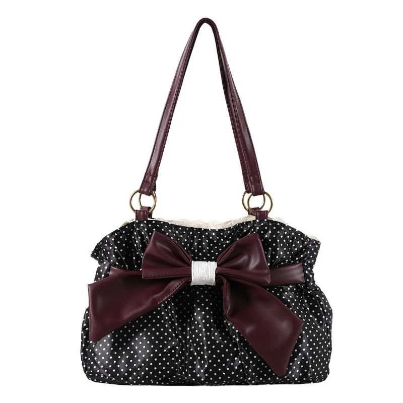 

Japan and South Korea Polka Dot Bow Tote Bag 2026 New Large-capacity Contrasting Color Temperament Commuter Shoulder Armpit Bag